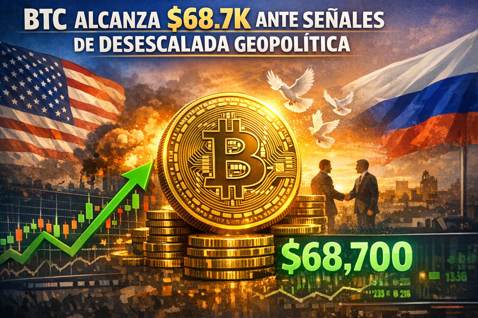 BTC alcanza $68.7K ante señales de desescalada geopolítica