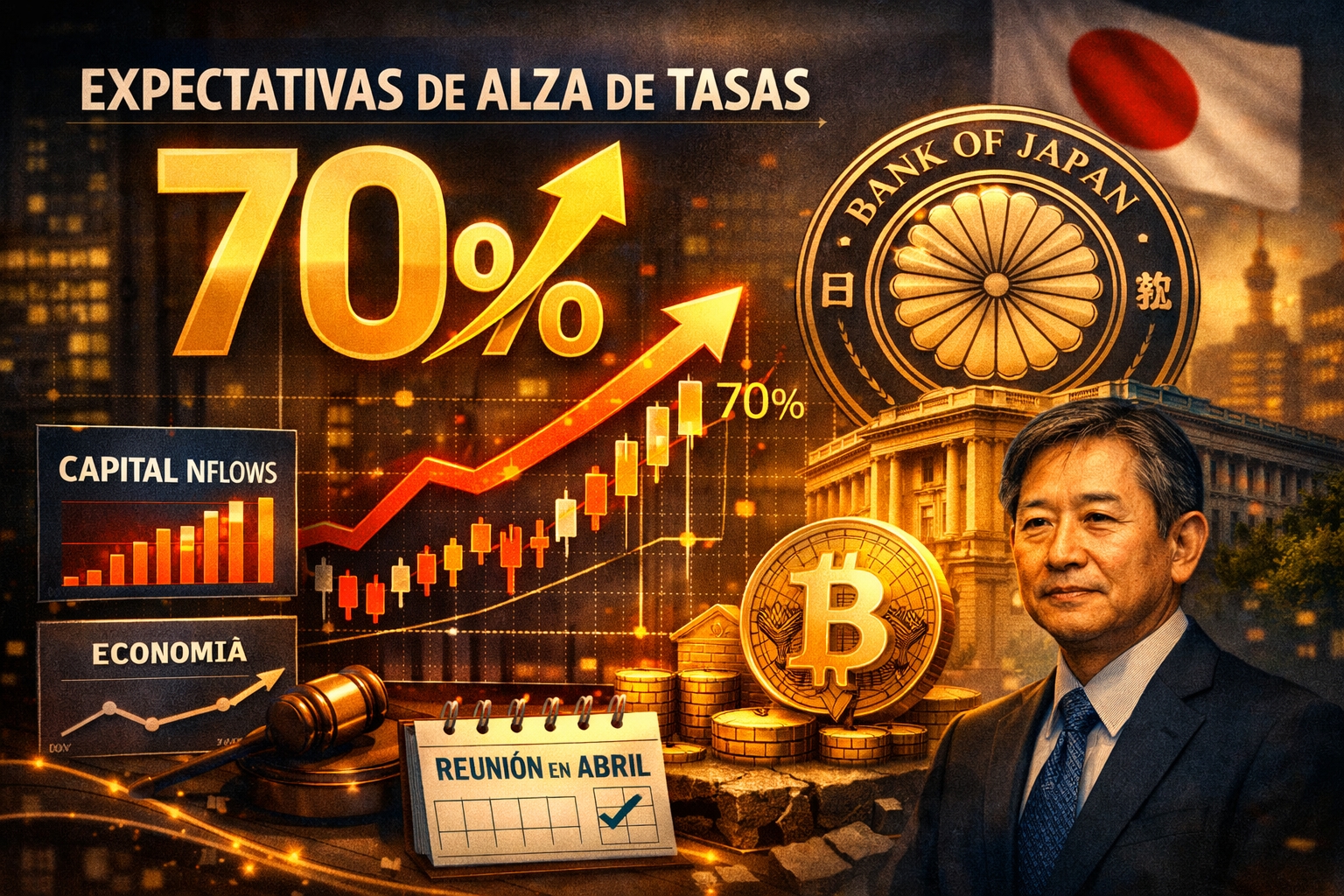 Expectativas de alza de tasas en Japón suben al 70% antes de la reunión de abril
