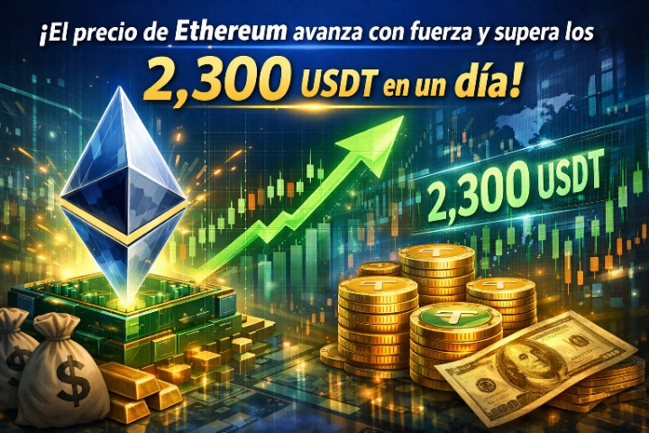 El precio de Ethereum avanza con fuerza y supera los 2,300 USDT en un día